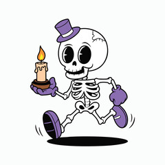 Walking Skeleton vector illustrations. Happy Halloween.