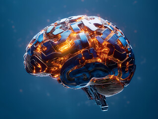 Brain A metallic brain with glowing circuitry representing innovation and technology Perfect for sci fi decor or futuristic design