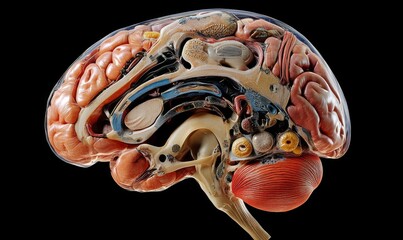 3D model of the hypothalamus in the brain, showing its connection to the endocrine system