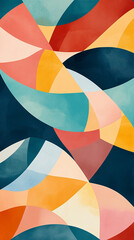 A modern abstract wallpaper featuring colorful geometric shapes in overlapping patterns, with vibrant blues, reds, and yellows against a soft gradient background, perfect for a artistic vibe