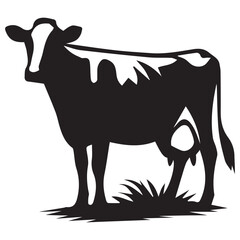 Black and White Cow Silhouette – Vector Illustration of Farm Animal