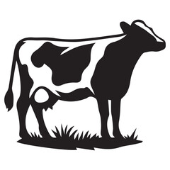 Black and White Cow Silhouette – Vector Illustration of Farm Animal