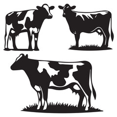 Black and White Cow Silhouette – Vector Illustration of Farm Animal