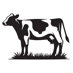 Black and White Cow Silhouette – Vector Illustration of Farm Animal