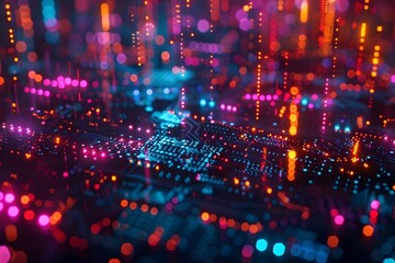 Obraz premium A vibrant digital landscape representing technology and data flow.