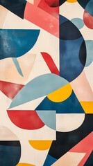 A modern abstract wallpaper featuring colorful geometric shapes in overlapping patterns, with vibrant blues, reds, and yellows against a soft gradient background, perfect for a artistic vibe