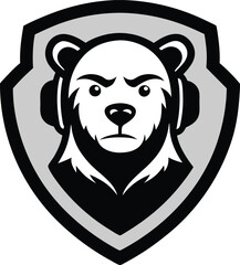 bear head mascot with headphone 