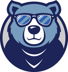 bear head mascot with sunglass in round shape