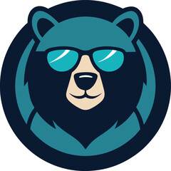 bear head mascot with sunglass in round shape