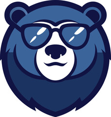 bear head mascot with sunglass in round shape