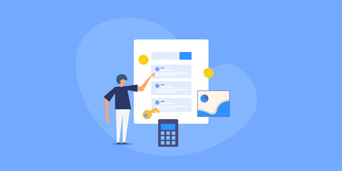 Business person with PPC advertising strategy analysis, sending search engine traffic to website concept.