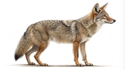Obraz premium Realistic PNG of a coyote standing alert with transparent background for easy integration into designs 