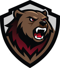 Bear head Mascoat logo with a shield 