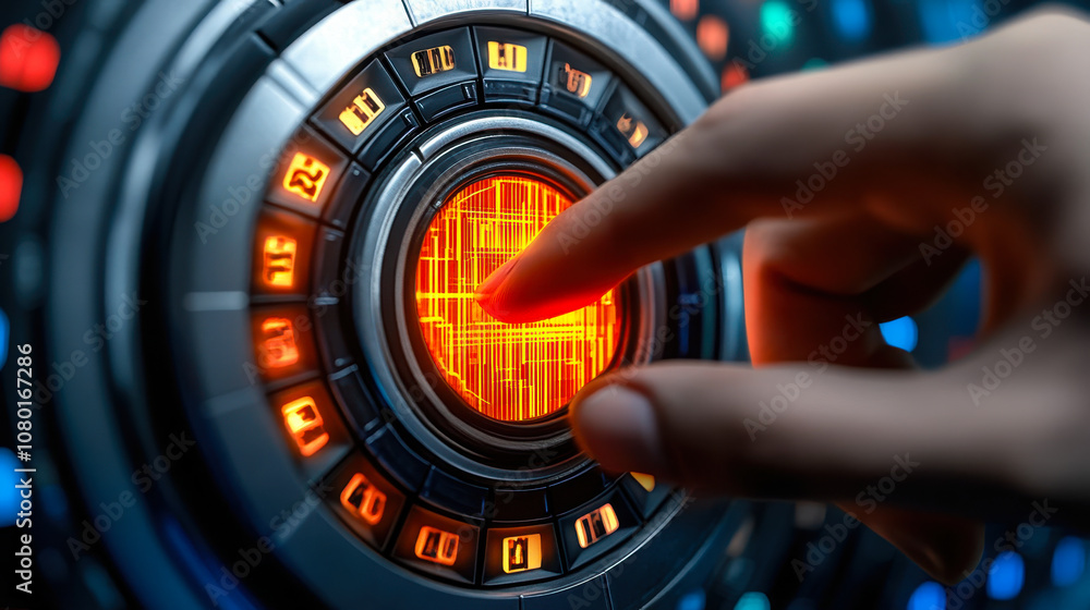 Aufkleber futuristic technology interface with hand controlling security system for risk management