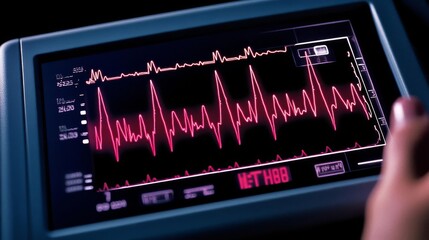 Fototapeta premium Close-up of EKG machine showing patient s heart rate, monitoring, technology