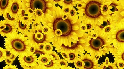 Beautiful Yellow sunflowers falling down 3D Flower Animation background coming down. Hello summer nature blooming season. Women day, Valentine's Day Wedding day spring. marriage ceremony decoration 4K - Powered by Adobe