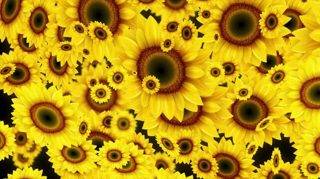Beautiful Yellow sunflowers falling down 3D Flower Animation background coming down. Hello summer nature blooming season. Women day, Valentine's Day Wedding day spring. marriage ceremony decoration 4K