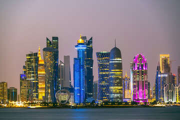 Fototapeta premium Beautiful Doha Skyline view from Corniche 
