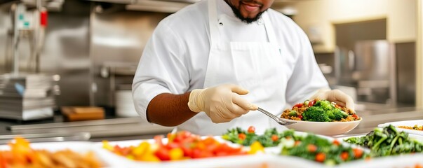 Hospital cafeteria offering healthy food options, diverse staff and patients, nutrition, hospital dining