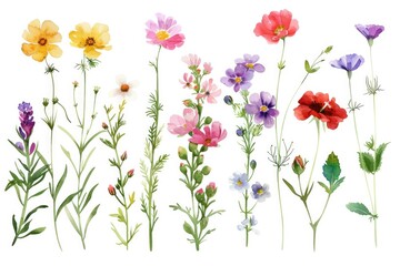 Fototapeta premium Flowers Clip Art. Watercolor Wildflower and Leaf Arrangement for Wedding Decoration