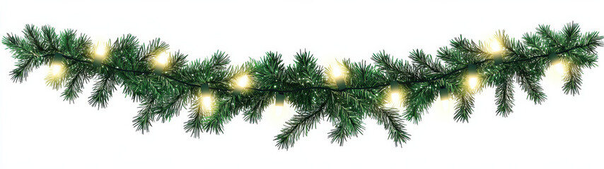 Obraz premium festive garland with green foliage and warm white lights, perfect for holiday decorations and celebrations
