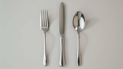 Fork Spoon. Stainless Steel Cutlery Set with Knife on White Background