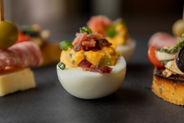 Holiday Appetizer Set with Deviled Eggs, Bruschettas, and Spirals