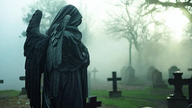 The scary angel of death is haunted by a graveyard	
