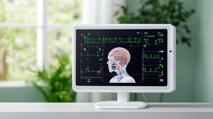 Intensive care unit monitor showing various vital signs, critical care focus, ICU, patient monitoring