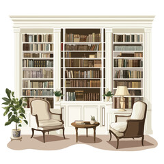 Living room interior with bookshelf and armchair. Vector illustration..eps