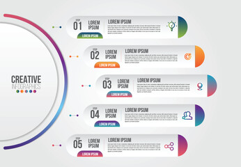 Business Infographic design template with icons and 5 numbers options or steps. Can be used for process presentations, workflow layout, diagram, banner, flow chart, info graph.