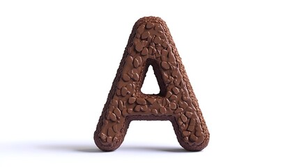 Letter A made of brown chocolate isolated on white background.