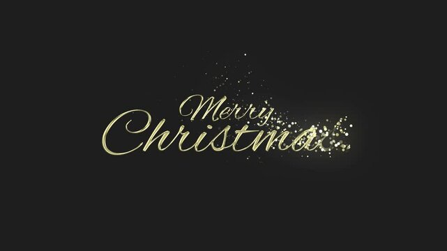 Merry Christmas gold particles text animation on black and grey background Gold text lettering animation for celebrating and wishing merry christmas to your loved ones