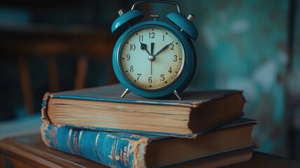 Naklejka premium Vintage Alarm Clock on Books