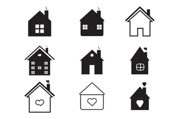 Big set of  house icons, collection home sign, flat style houses in outline and line design, real estate - stock vector