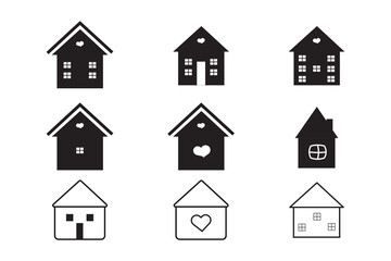 Big set of  house icons, collection home sign, flat style houses in outline and line design, real estate - stock vector