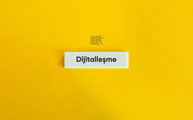 Digitisation Word and Concept Image. The Conversion of Analog Data Into Digital Form. Icon and Text on Block Letter Tile on Solid Yellow Background.