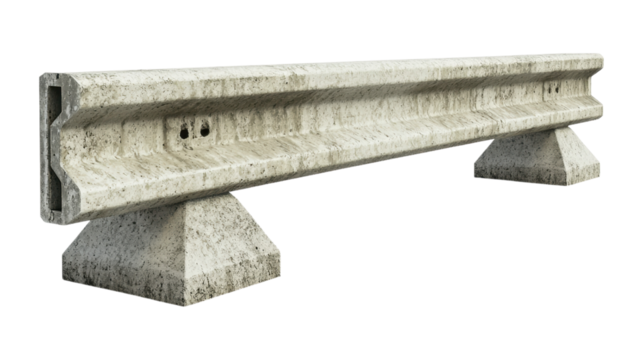 Concrete barrier on white isolated background, ideal for safety, construction, and transportation themes.