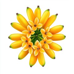 Obraz premium Vibrant yellow bananas surrounded by delicate white flowers.
