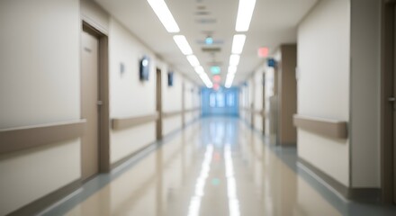 Modern Hospital Corridor with Polished Floors and Soft Blur Effect