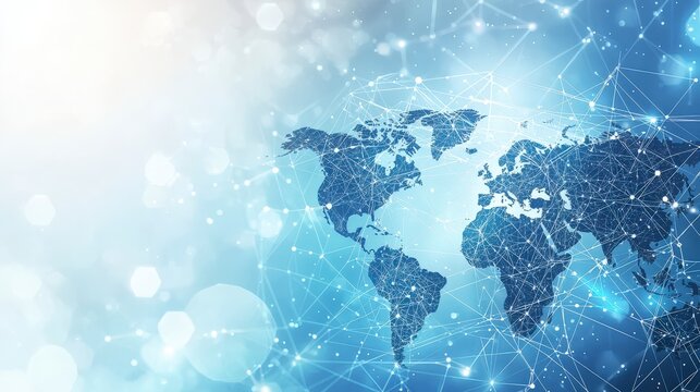 This abstract image represents a digitally stylized globe with glowing networks, emphasizing digital connectivity and modern technological communication pathways.