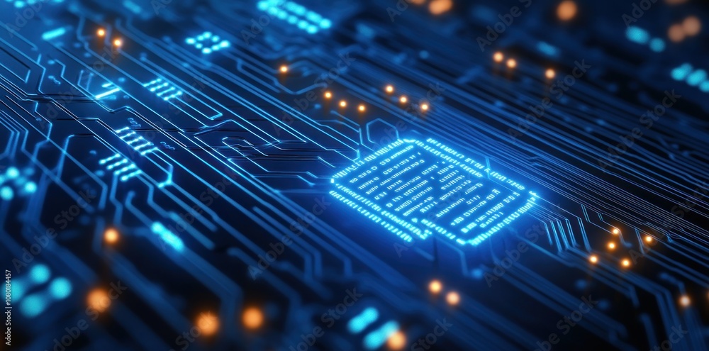 Aufkleber a close-up view of a circuit board with glowing components, illustrating technology design.