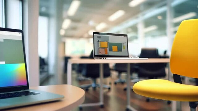 A yellow office chair in a modern office setting