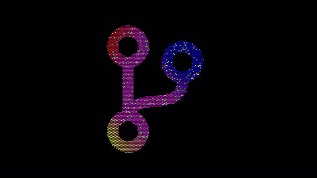 Icon code branch is made up of LED square shapes that shimmer and flicker. There are black dead diodes. In-Out looped. Alpha BW at the end