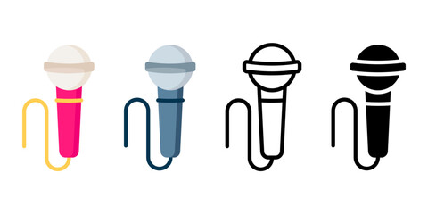 Microphone color icon set. Sound equipment sign. Voice mic symbol. Broadcast equipment pictogram. Speech or singing illustration.
