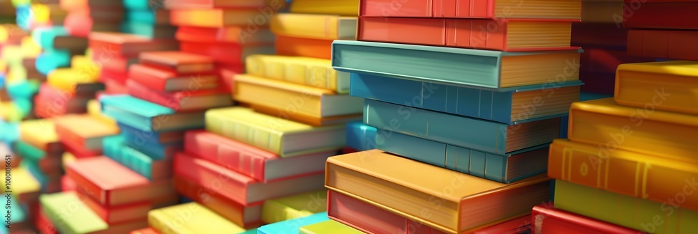 Aufkleber a vibrant stack of colorful books, showcasing various sizes and hues, creating an inviting atmospher