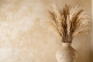 Naklejka premium Bohemian Style Interior with Ceramic Vase Display for Home Decor Design