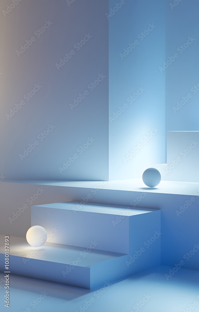 Aufkleber 84. a modern minimalist 3d stage with geometric floating shapes and soft lighting effects, creating 