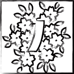 筆書き正方形ミニ花札　弥生　桜　赤短　3月　桜に赤短