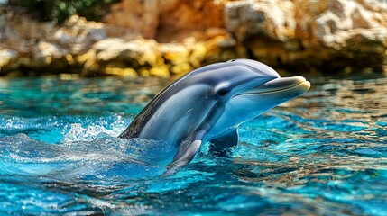 A Dolphin Breaking the Surface of the Water